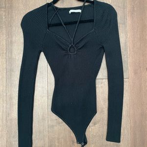 ABERCROMBIE Ribbed Long Sleeve Thong Bodysuit